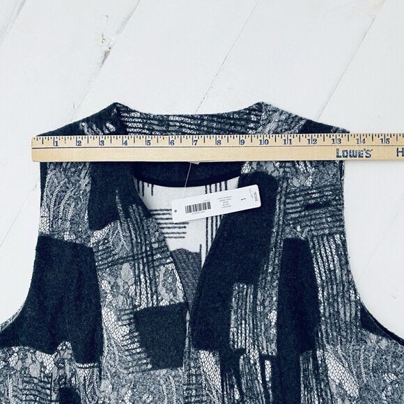 NEW Chico’s Womens Lace Overlay Jenna Vest Black Gray Open Front Vest Size 1/Med - Picture 10 of 16